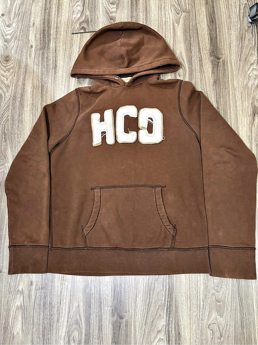 Y2K Hollister HCO Applique Logo Hoodie Brown Pullover Hoodie